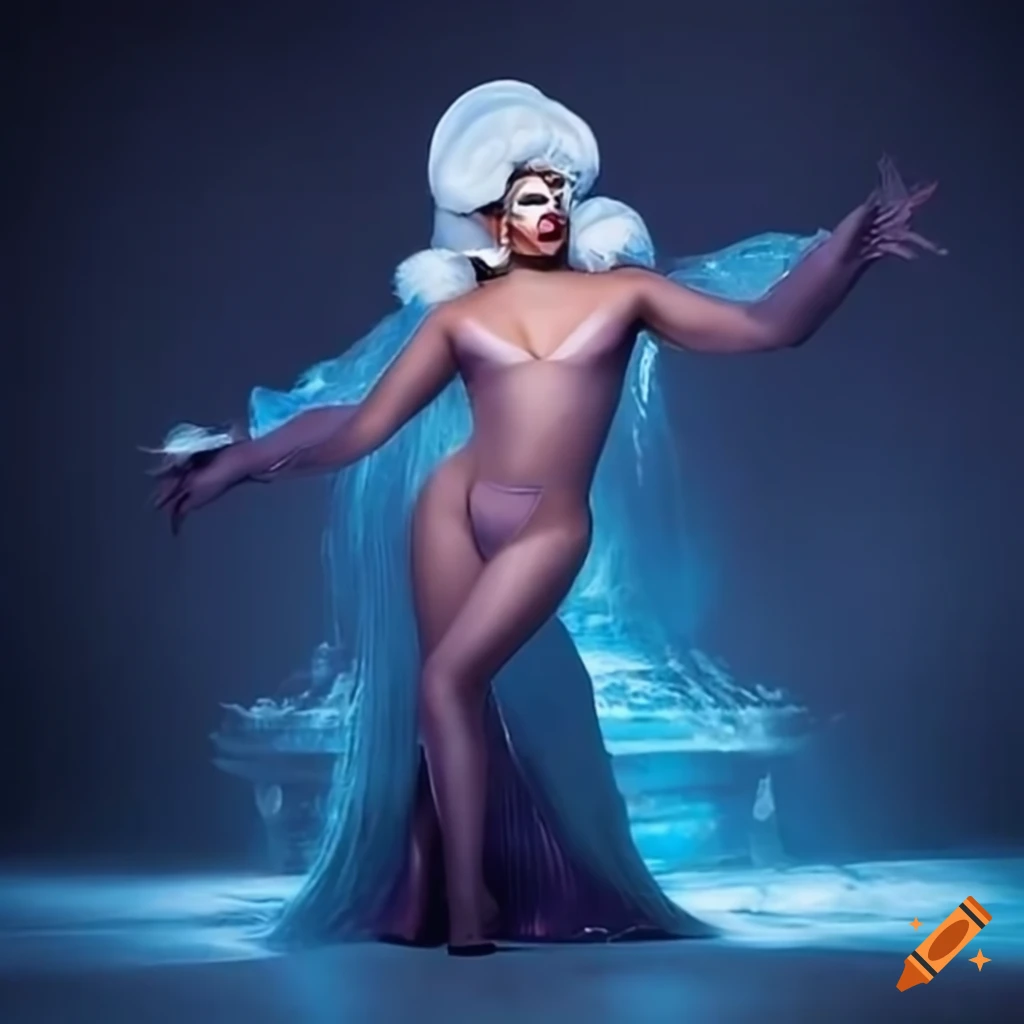 fierce Drag Queen strutting down a wintery runway