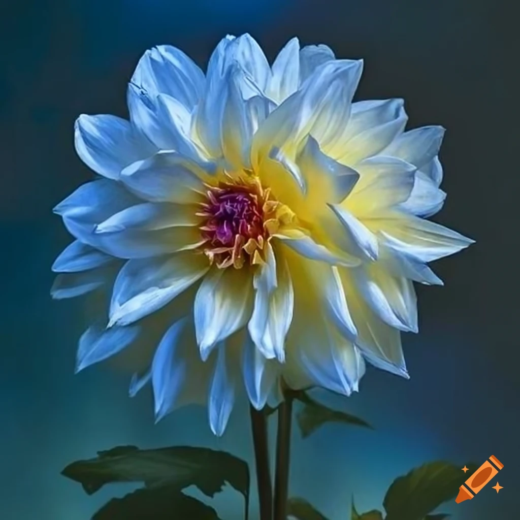 photo-real art nouveau style painting of a white dahlia