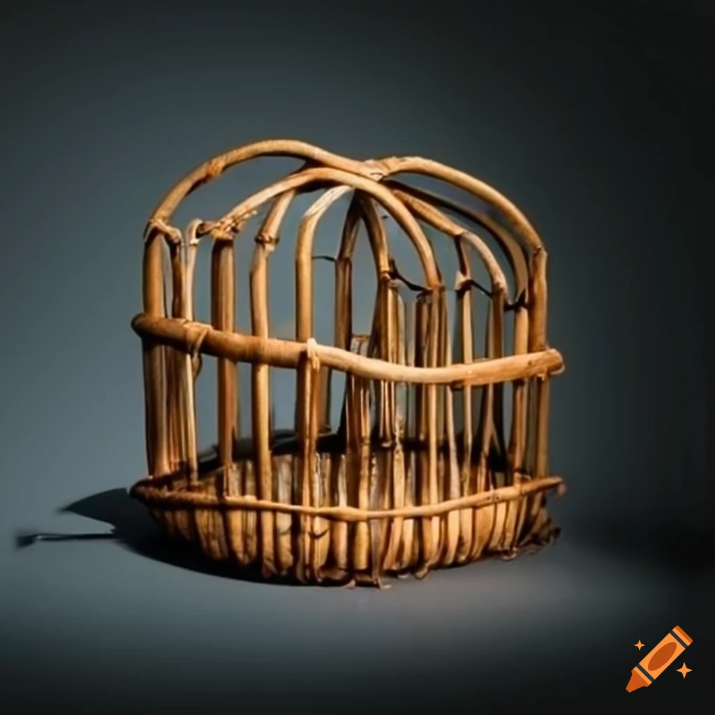 bamboo sculpture in a cage