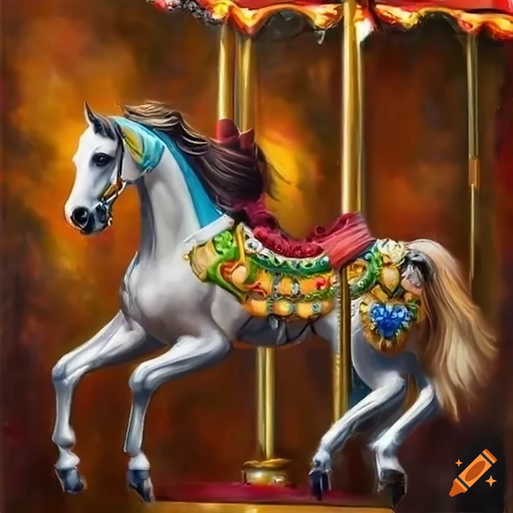 vibrant oil painting of a victorian carousel