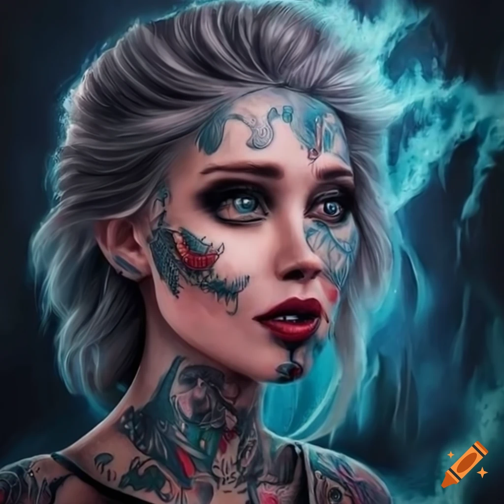 Tattooed female portrait in greg rutkowski style on Craiyon