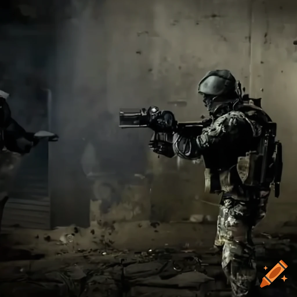 image of a cyborg warrior defending civilians