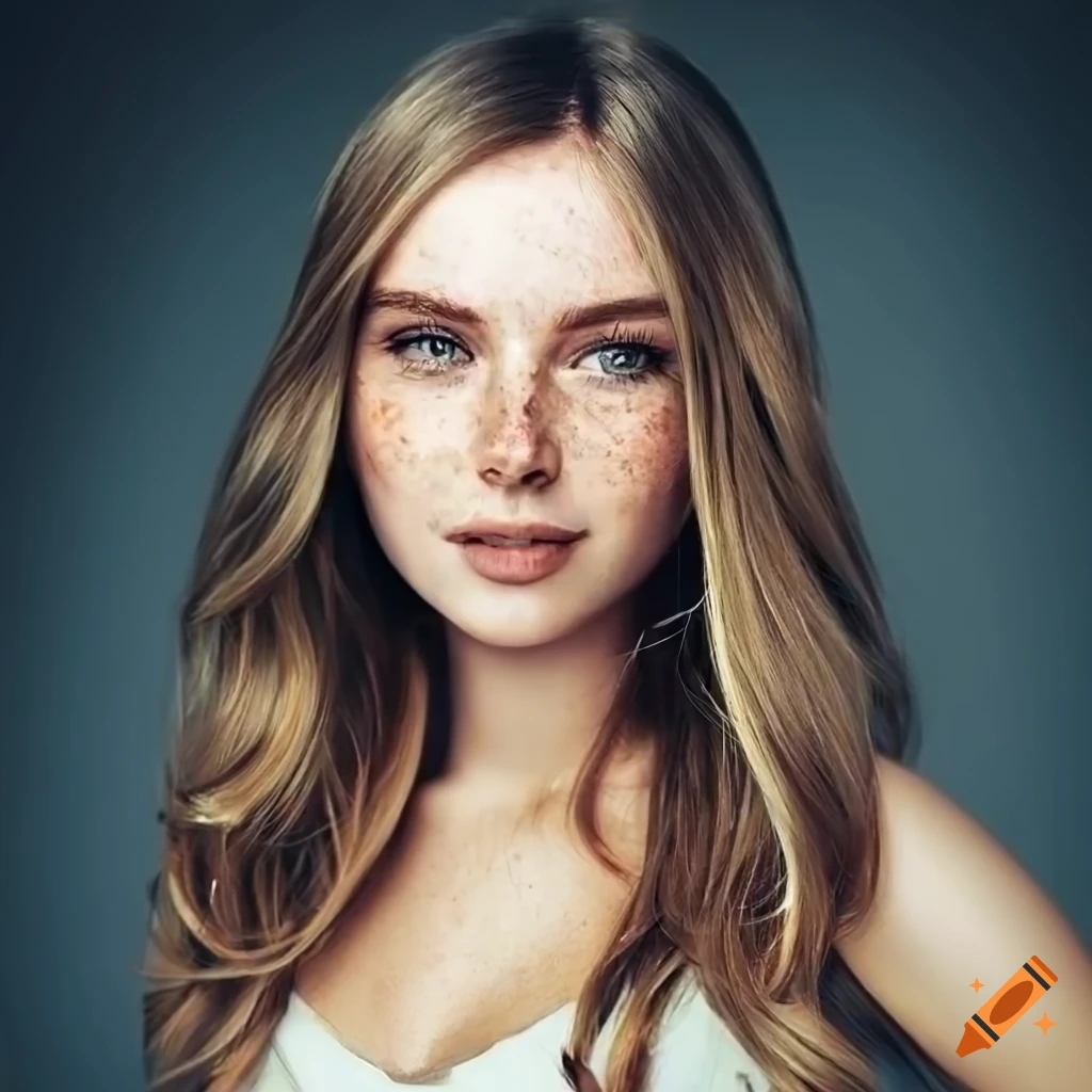 Portrait Of A Beautiful Woman With Freckles And Dark Blonde Hair On Craiyon 