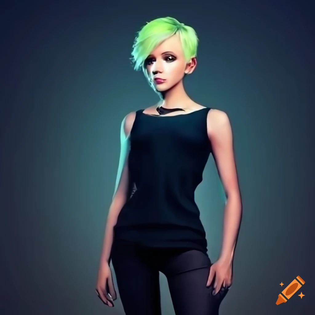 Fashionably dressed french girl with pixie haircut on Craiyon