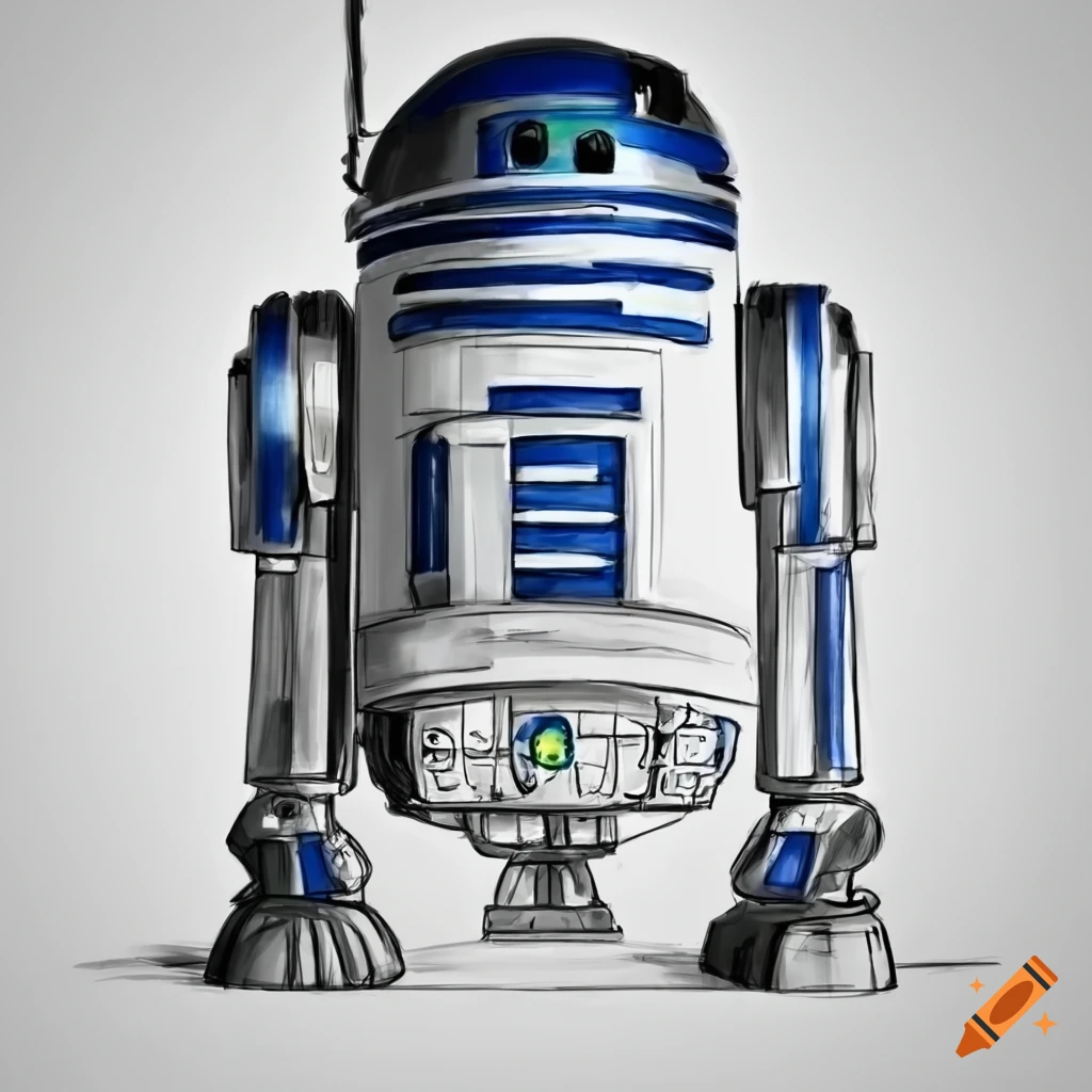 pencil drawing of Pacaso R2D2
