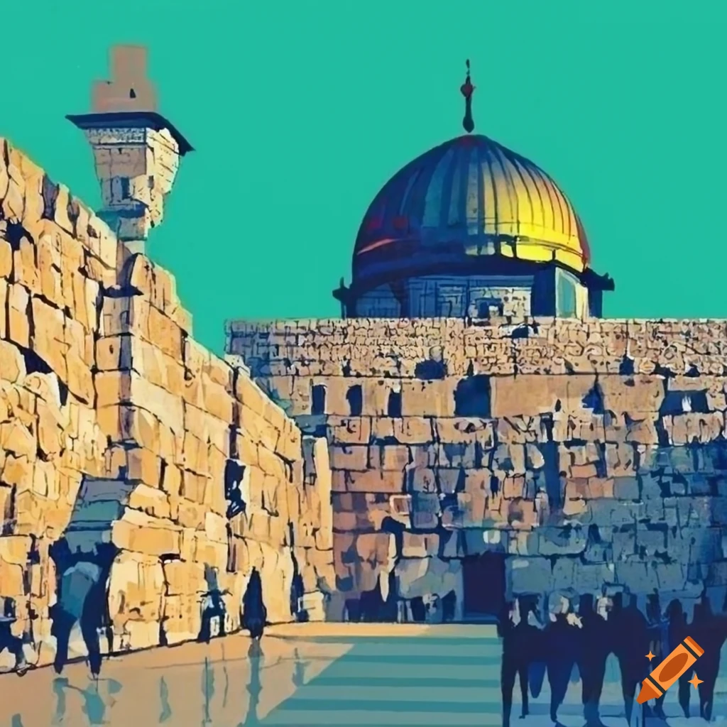illustration of the Western Wall and Temple Mount in Jerusalem
