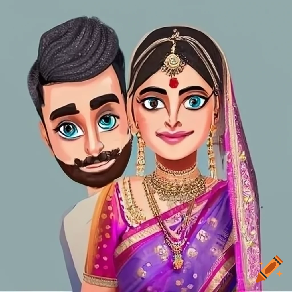 avatar of a couple in traditional Indian wedding attire