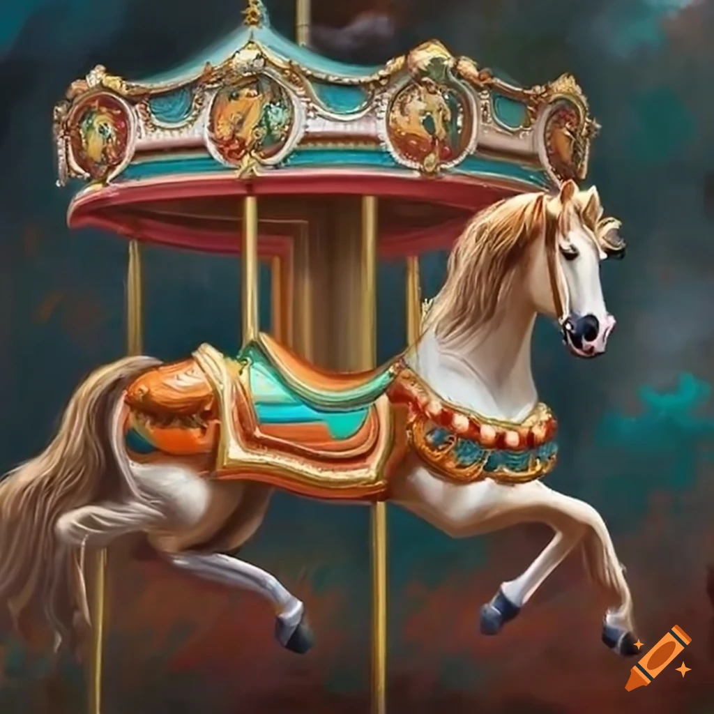 vibrant victorian carousel with majestic horses
