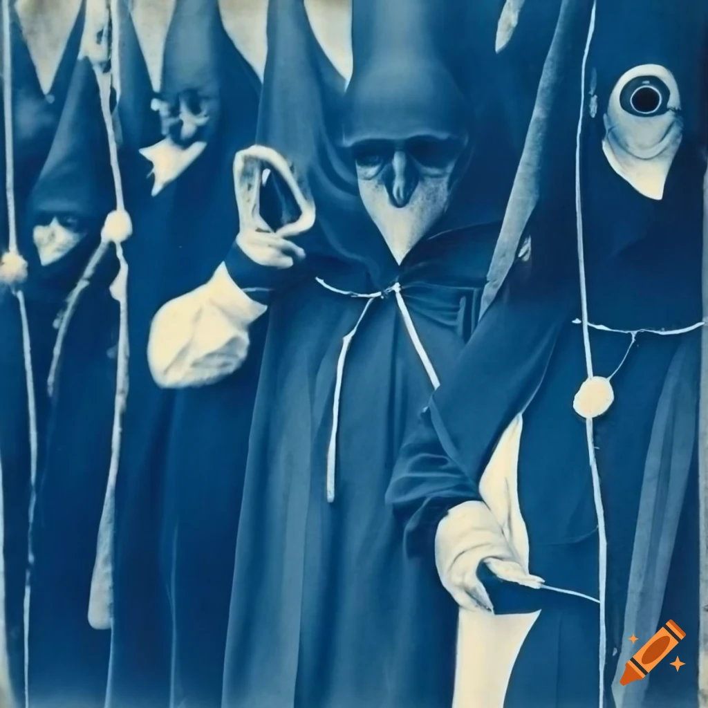 historic cyanotype of hooded Penitentes on Mount Pilatus