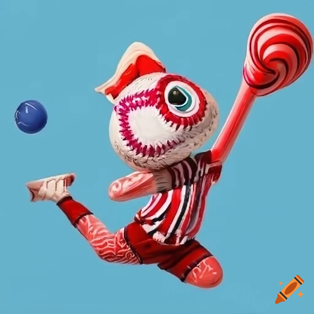 anthropomorphic airheads candy playing softball