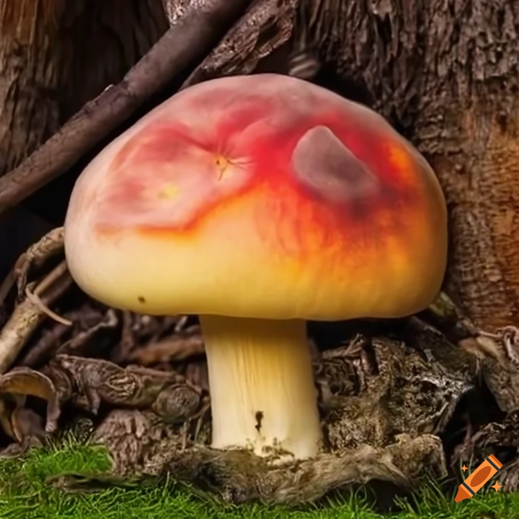 artistic peach mushroom growing