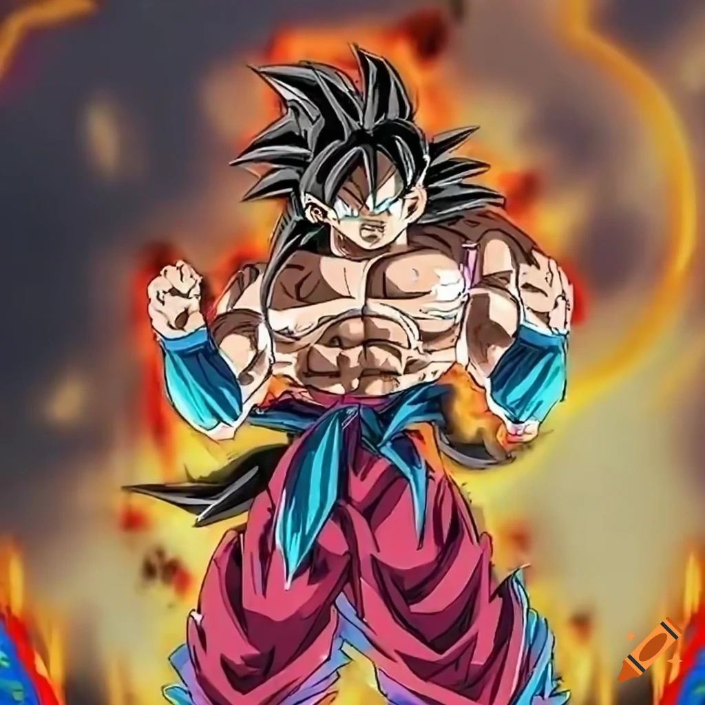 Goku powering up in super saiyan 4 form on Craiyon