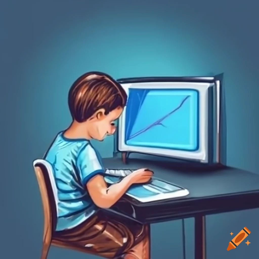 Child using a desktop computer on Craiyon
