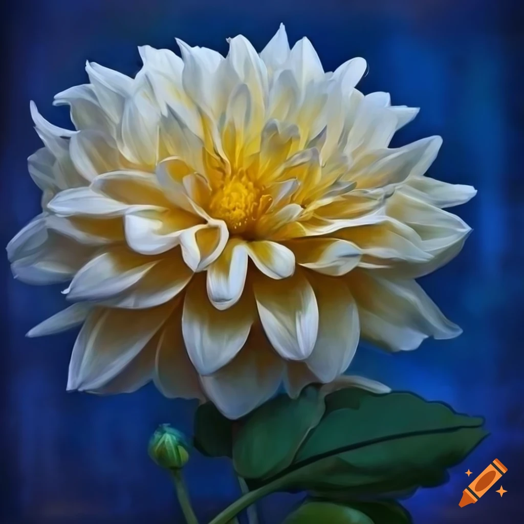 art nouveau style painting of a white dahlia