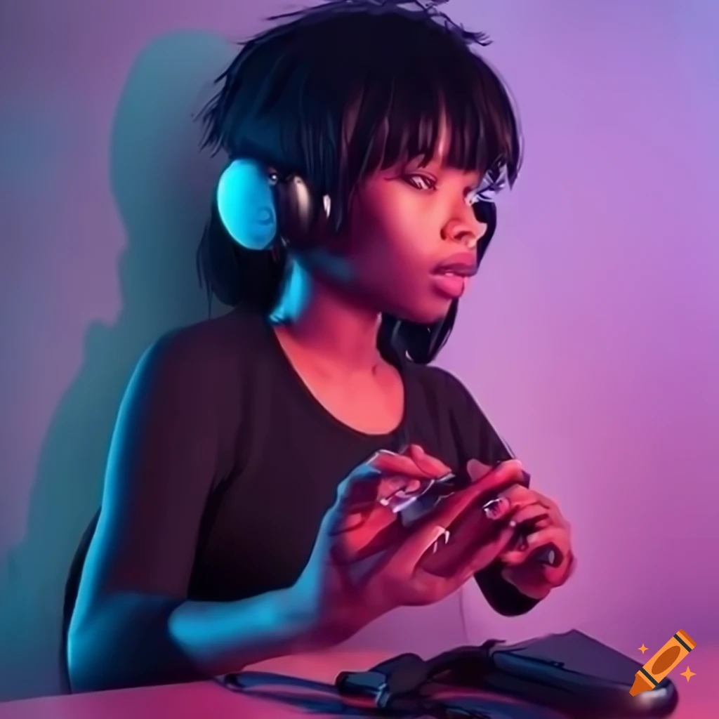 anime character with short black hair wearing headphones