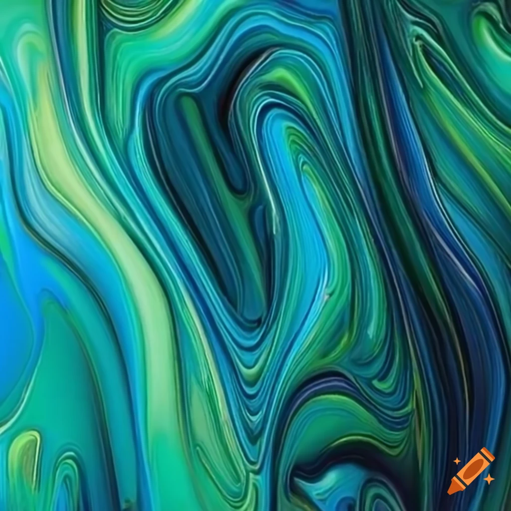 abstract green and blue oil paint streaks