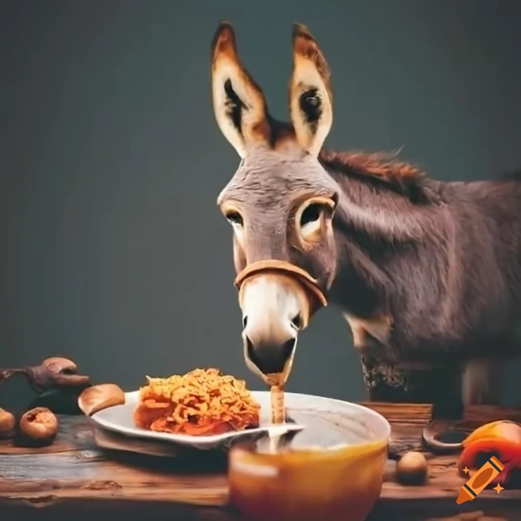 Funny image of a donkey cooking with a spoon on Craiyon