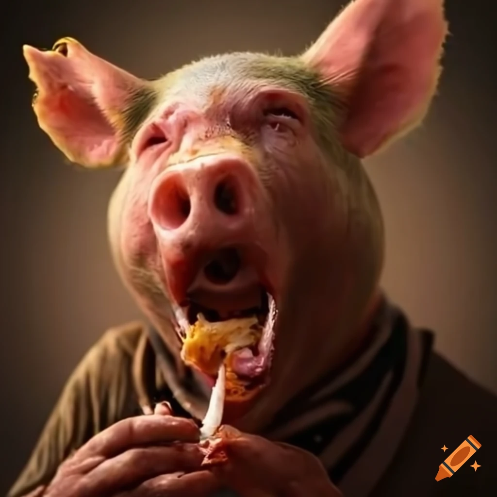 humorous depiction of a pigman eating