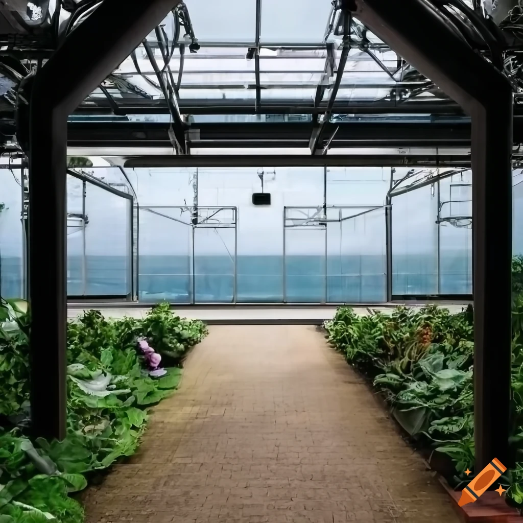 interior with ocean view and indoor plants