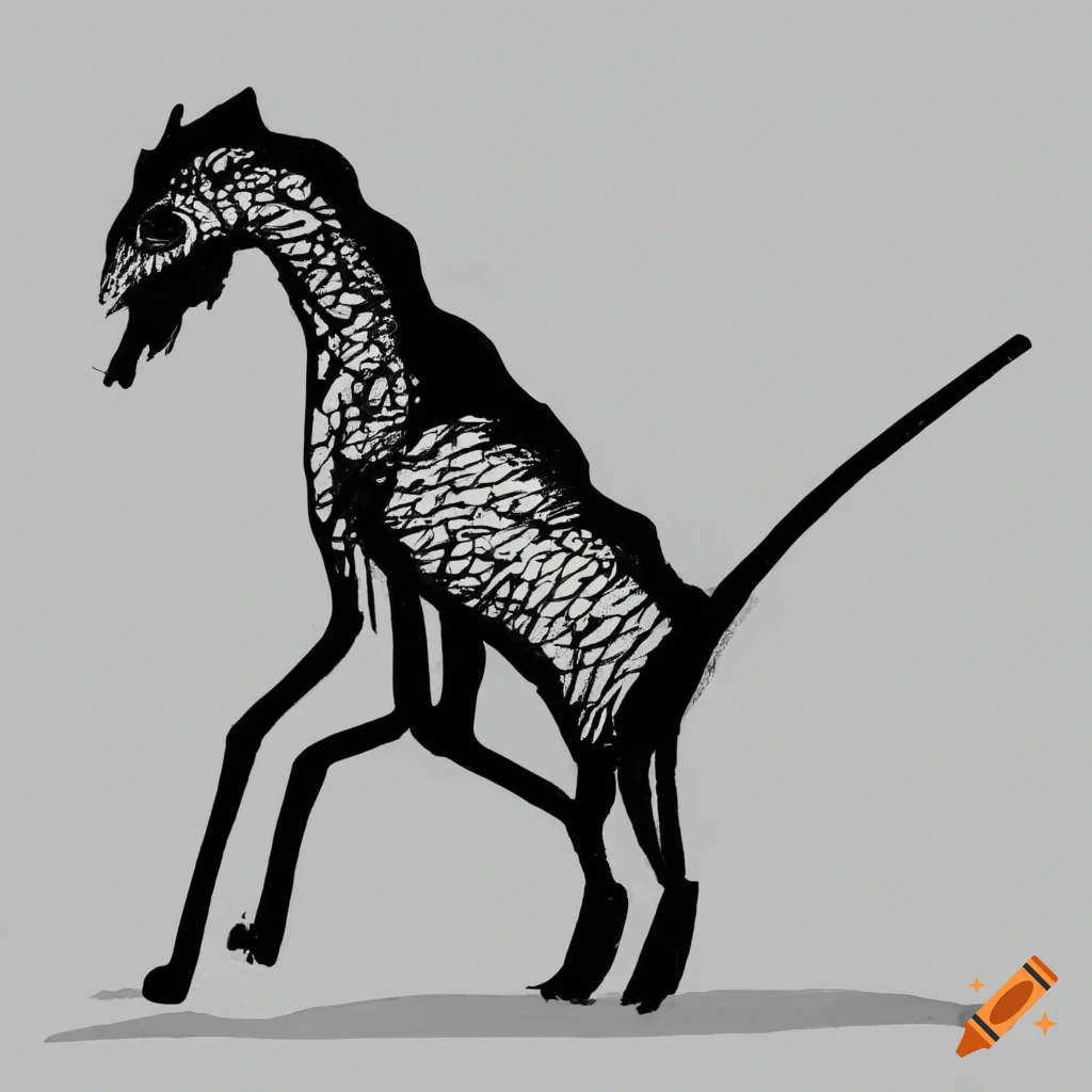 Abstract black ink drawing of a creature