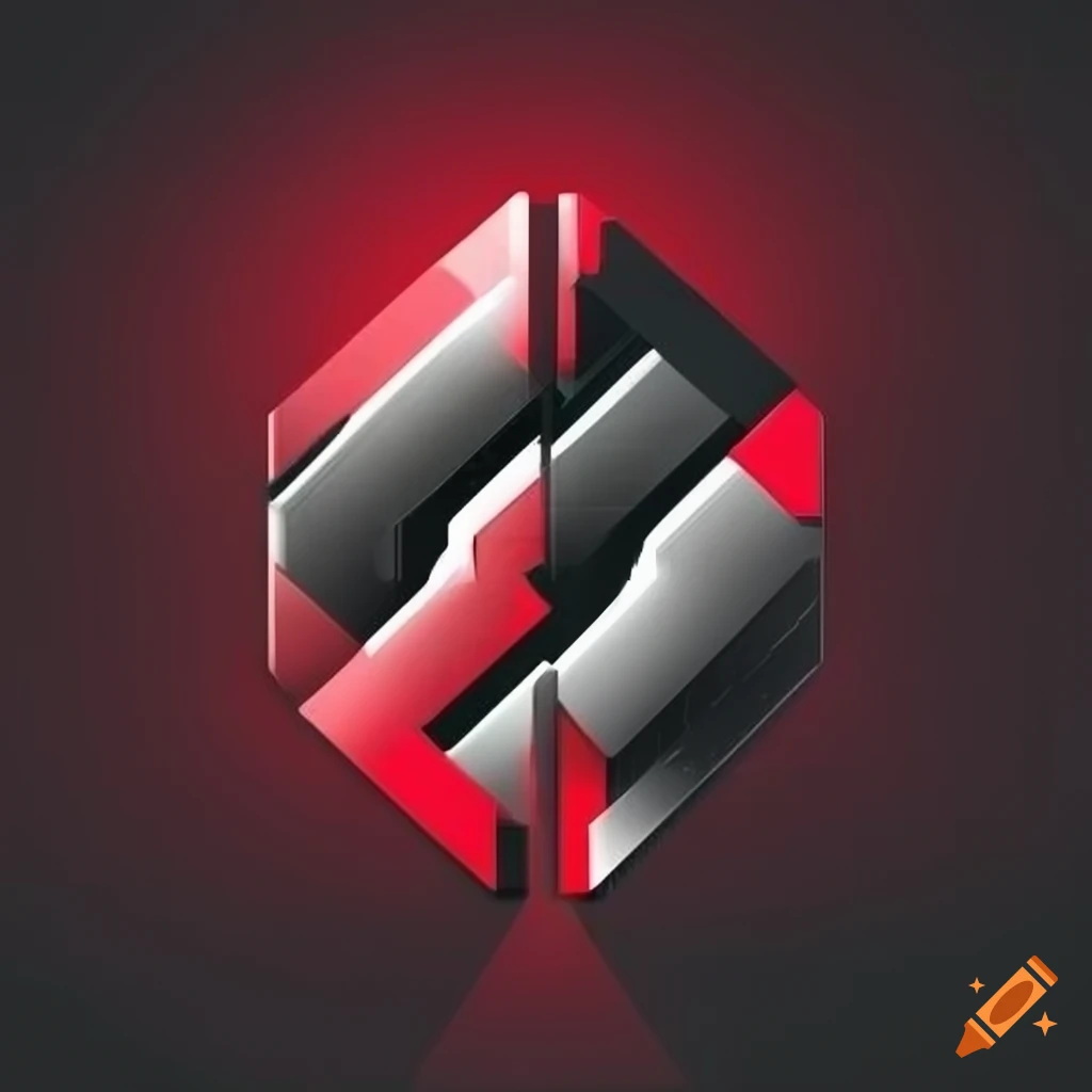 Bold red, black, and white futuristic security logo on Craiyon