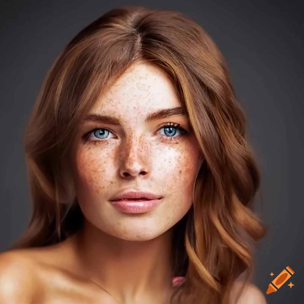 Portrait Of A Beautiful Young Woman With Freckles And Brown Hair On Craiyon 