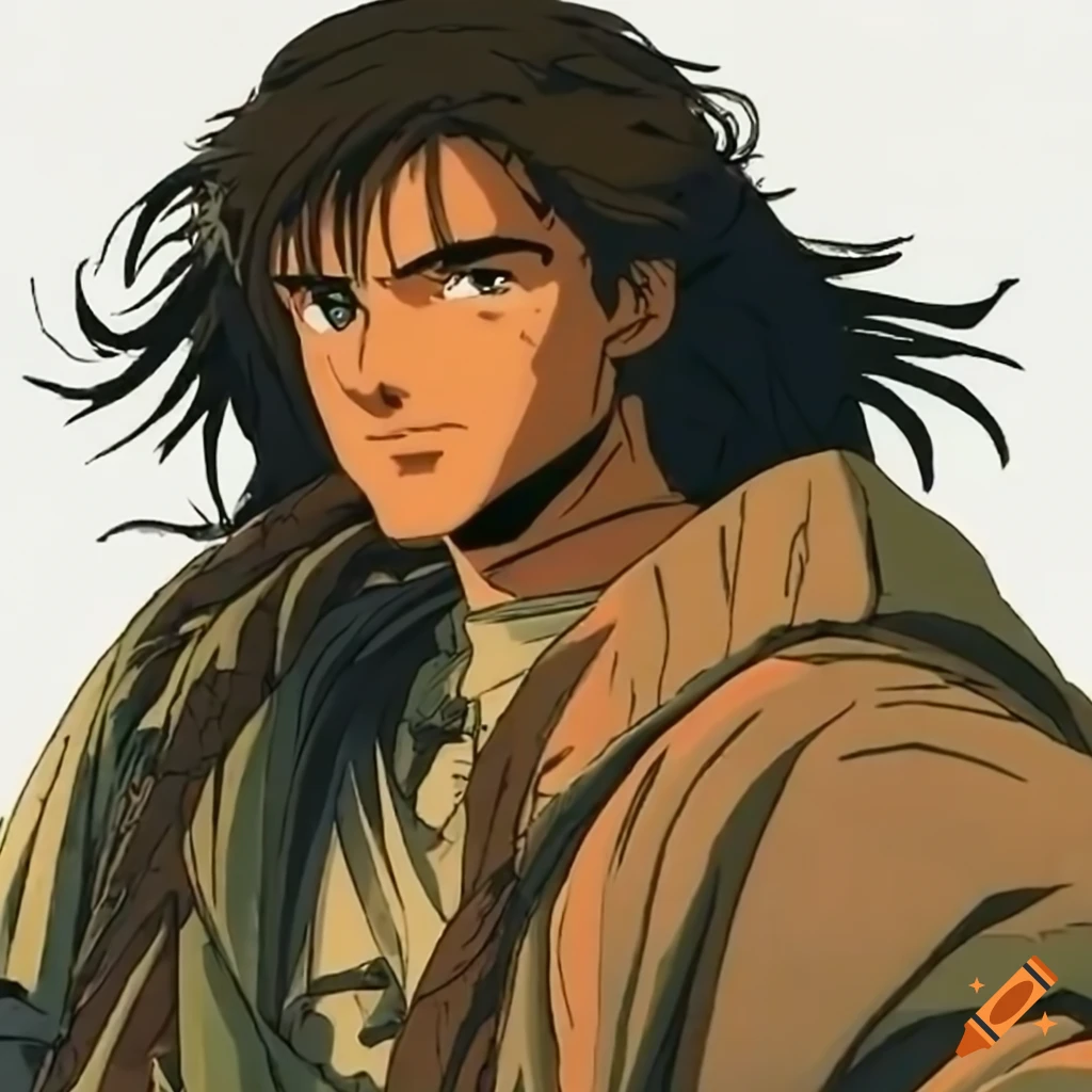 80-90's anime ova, male masculine bearded warrior 'ninja scroll