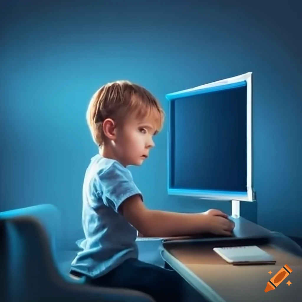 Child using a desktop computer on Craiyon