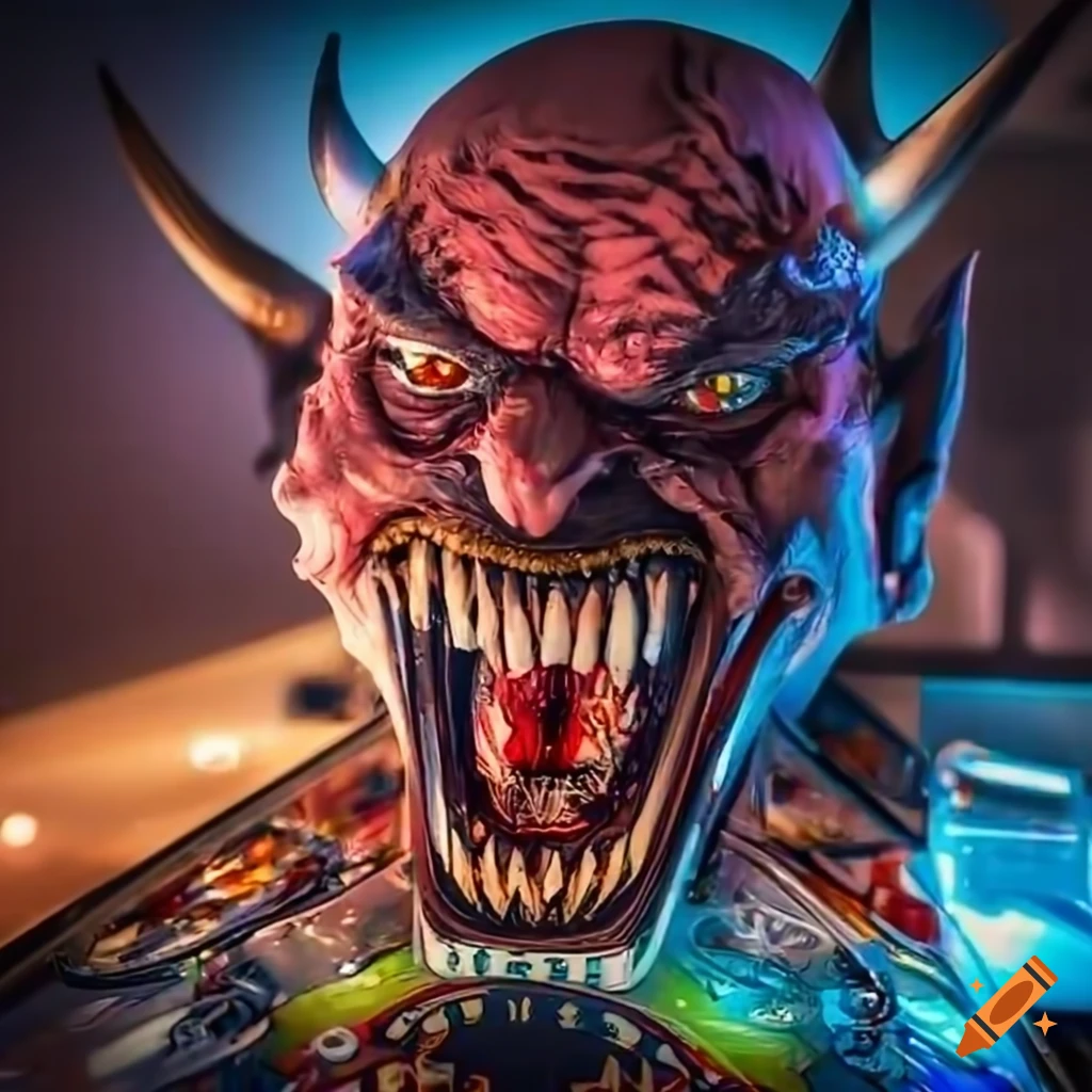 artistic depiction of a demon playing pinball