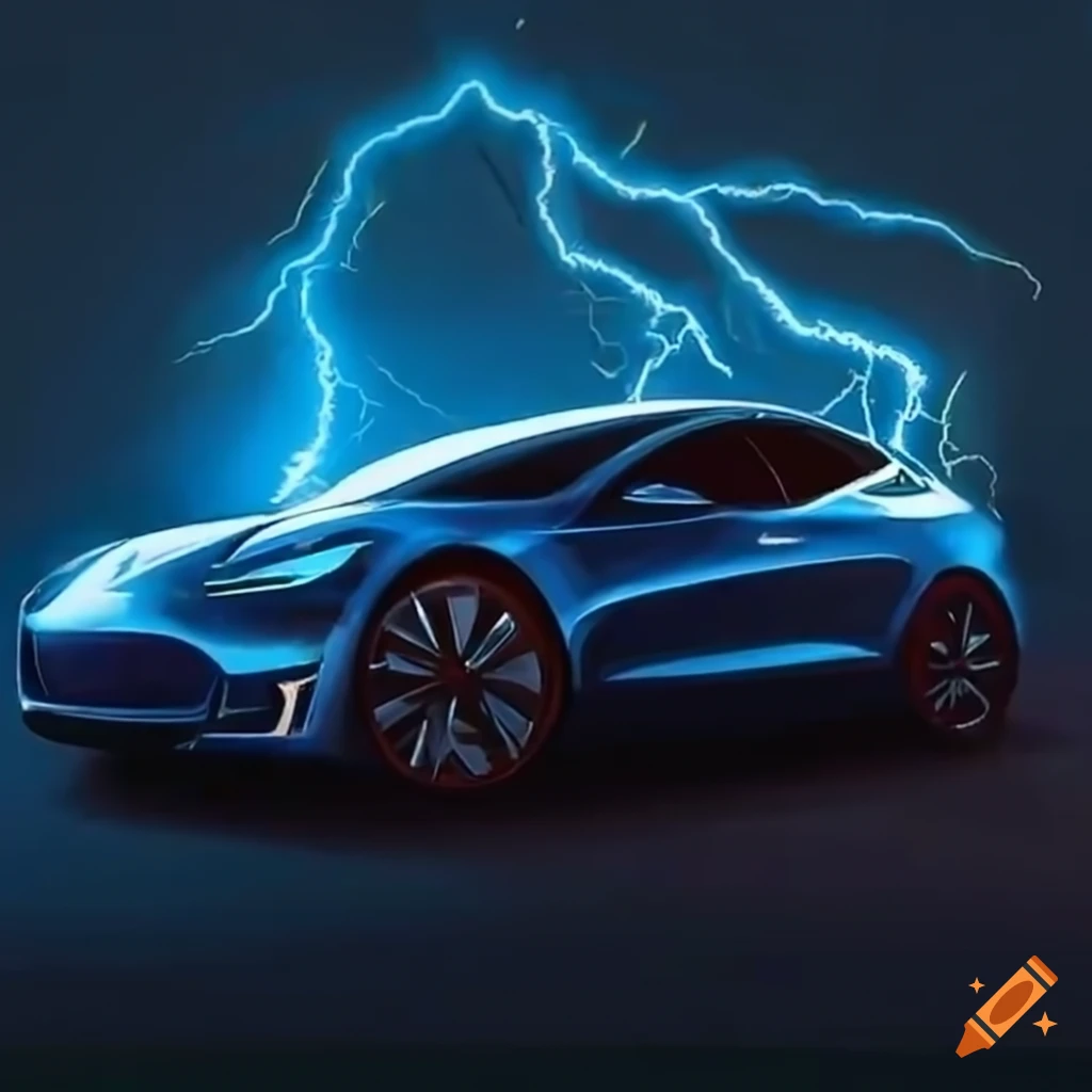 Tesla car with lightning bolt emblem