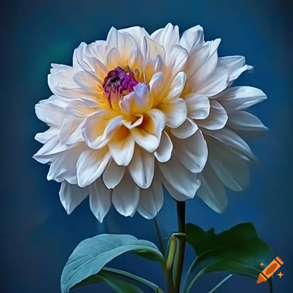 art nouveau style painting of a white dahlia