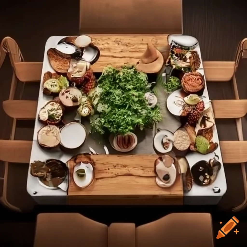 impressive lunch table in a restaurant with wood and flowers