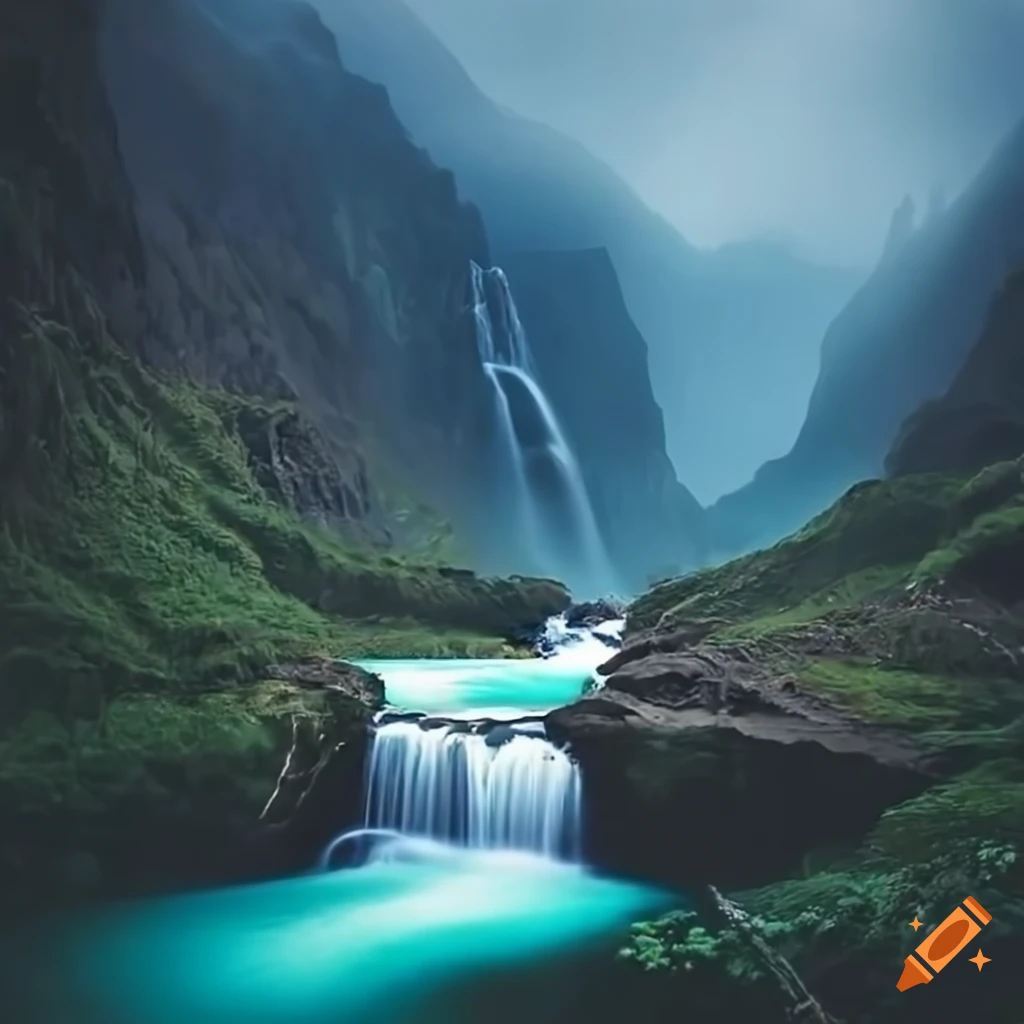 Picture Of A Mountain Waterfall On Craiyon