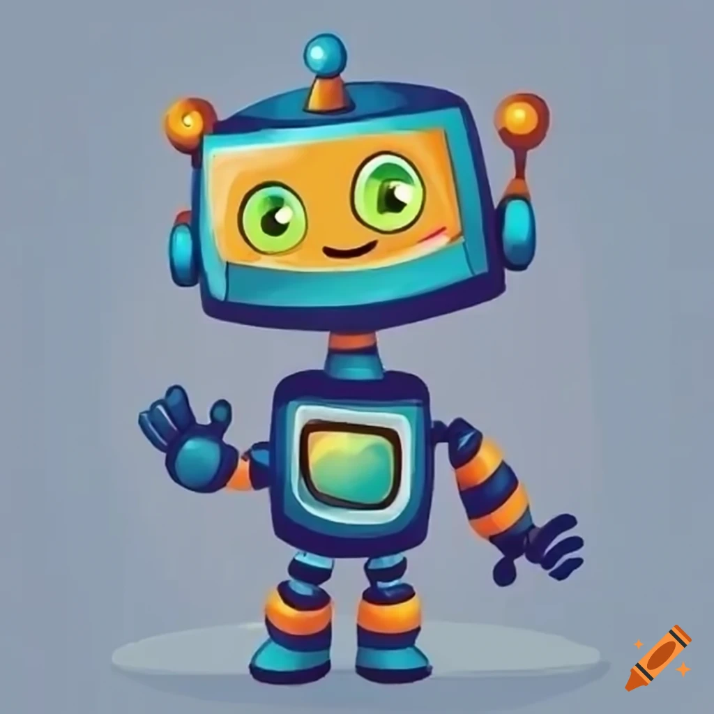 drawing of a cute smiling robot waving hi