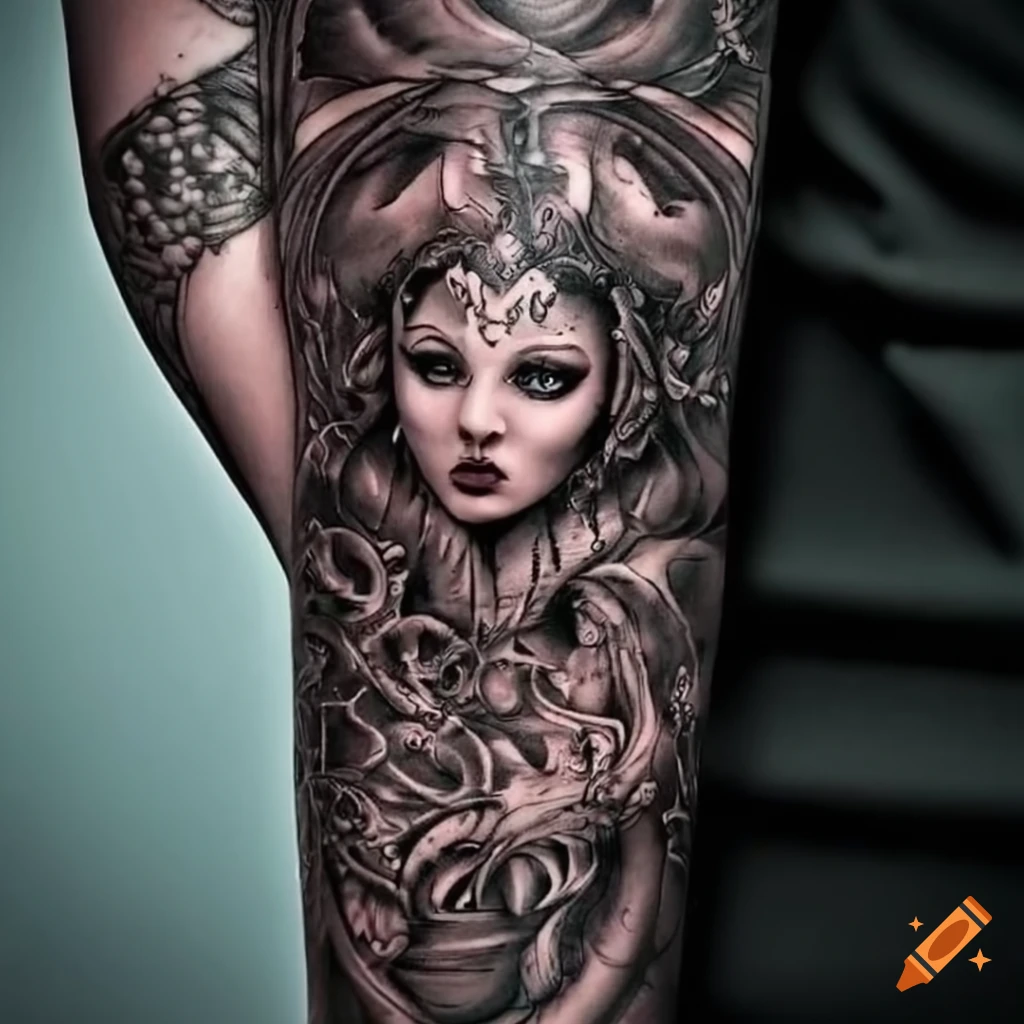 Jugendstil Psychedelic Black And White Tattoo Design On Craiyon