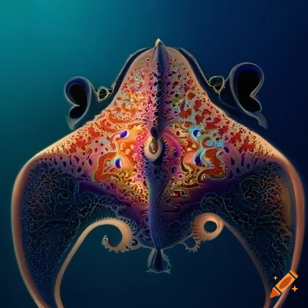Abstract artwork of a cloisonne manta ray on Craiyon