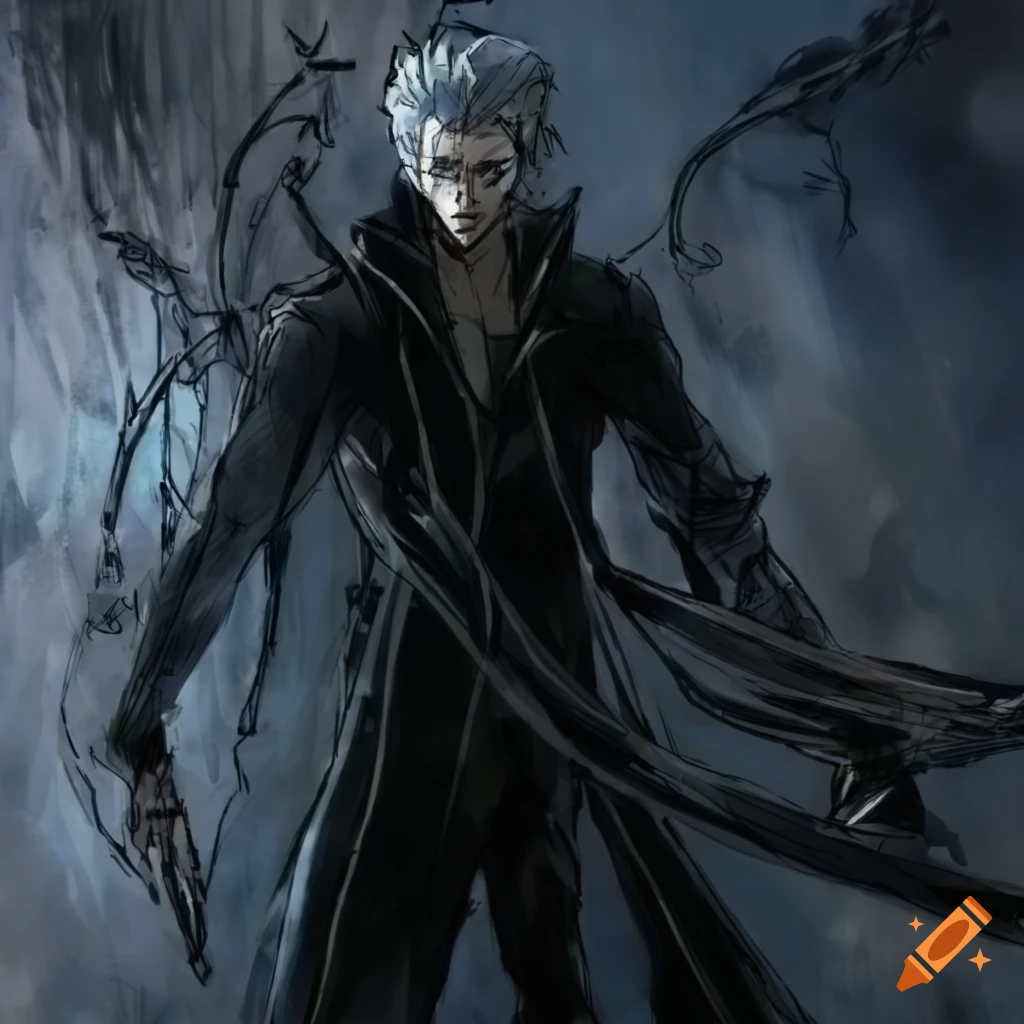 Portrait of vergil from devil may cry 5 with a haunting blue background
