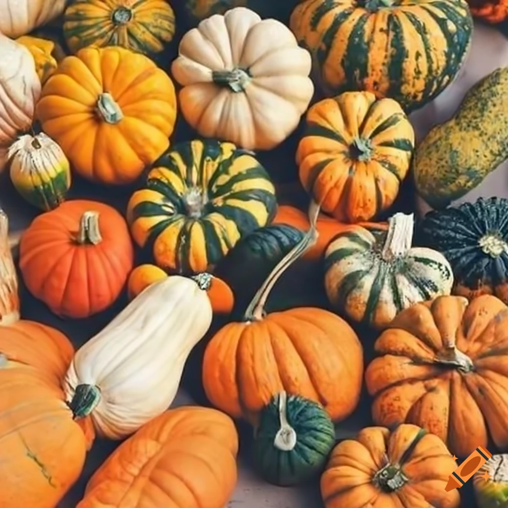 Various pumpkins on display on Craiyon