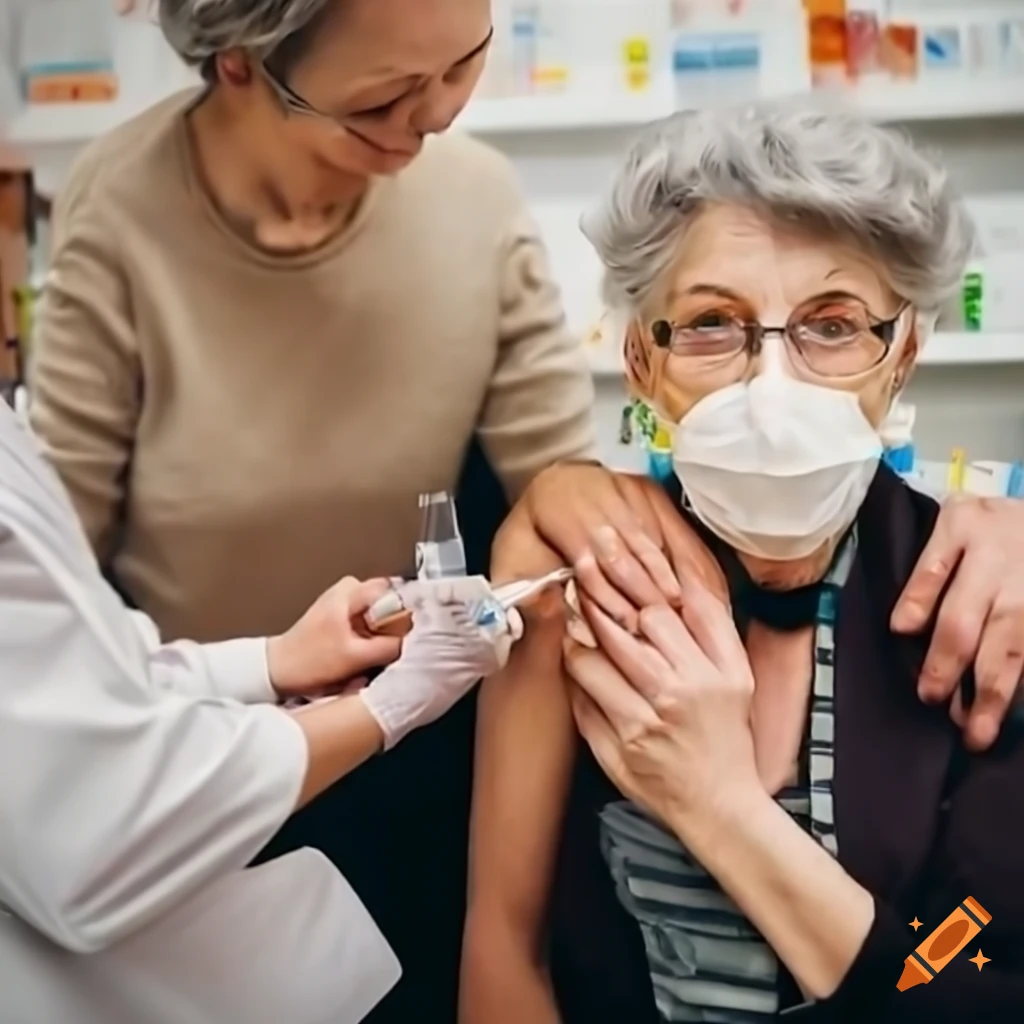 elderly couple getting flu vaccination at a pharmacy