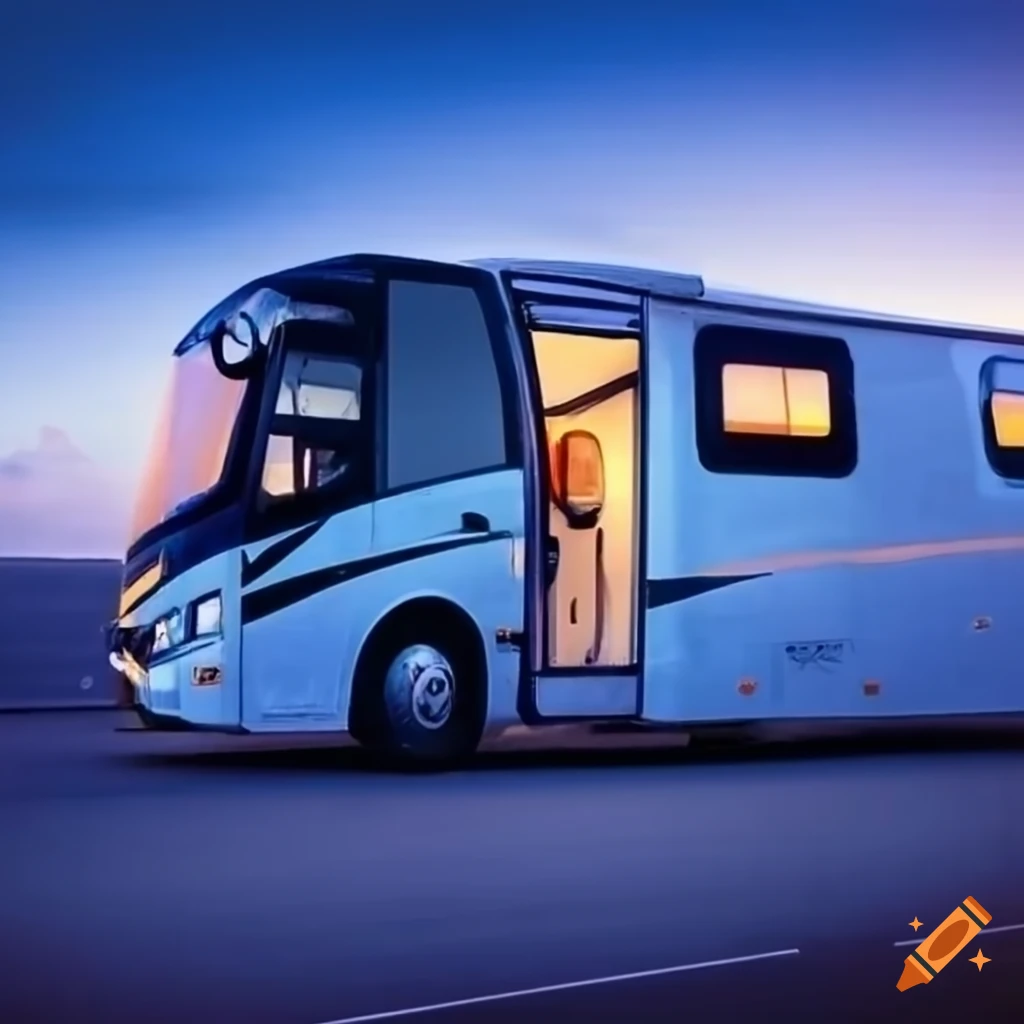 Rv tour bus on the road on craiyon