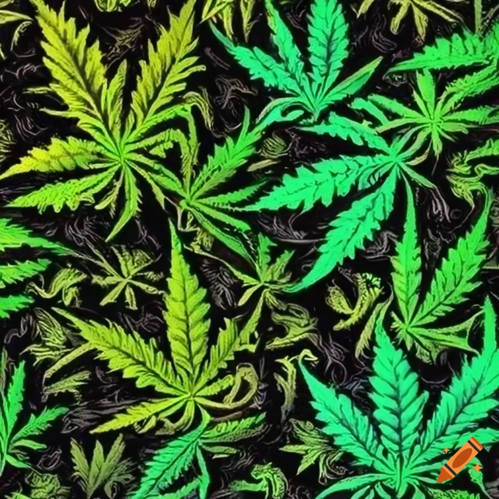 trippy cannabis pattern in yellow, green, black, and white