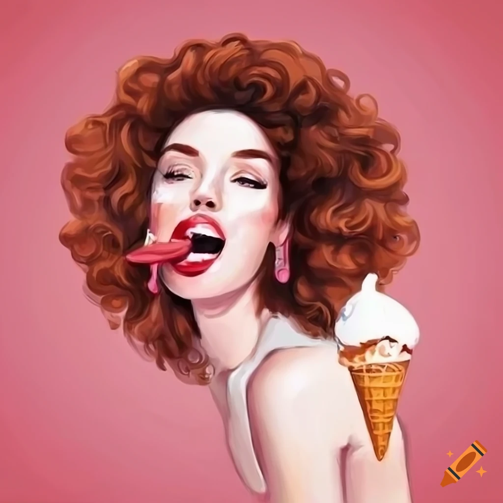 Stylish artwork of a woman enjoying ice cream on Craiyon