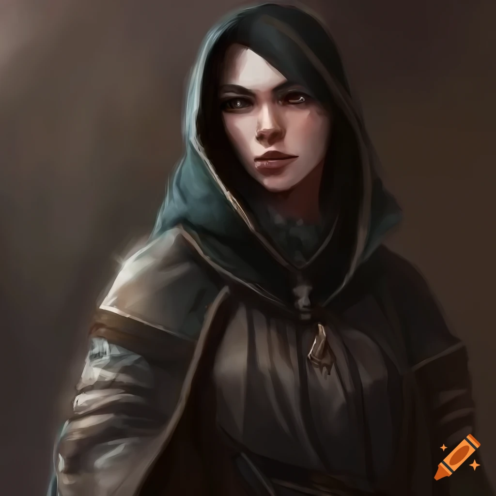 Detailed portrait of a serious female dnd rogue with black hair on Craiyon
