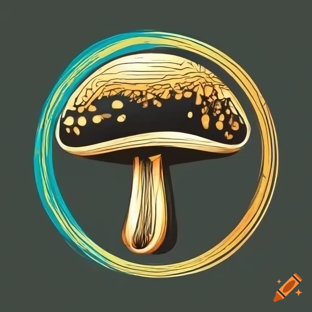 sleek and sophisticated logo with black and golden mushroom in a zen circle