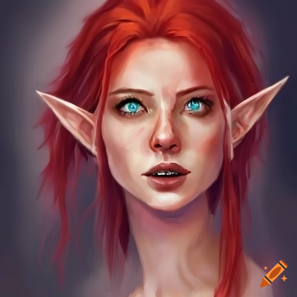 Sketch of a beautiful red-haired female elf