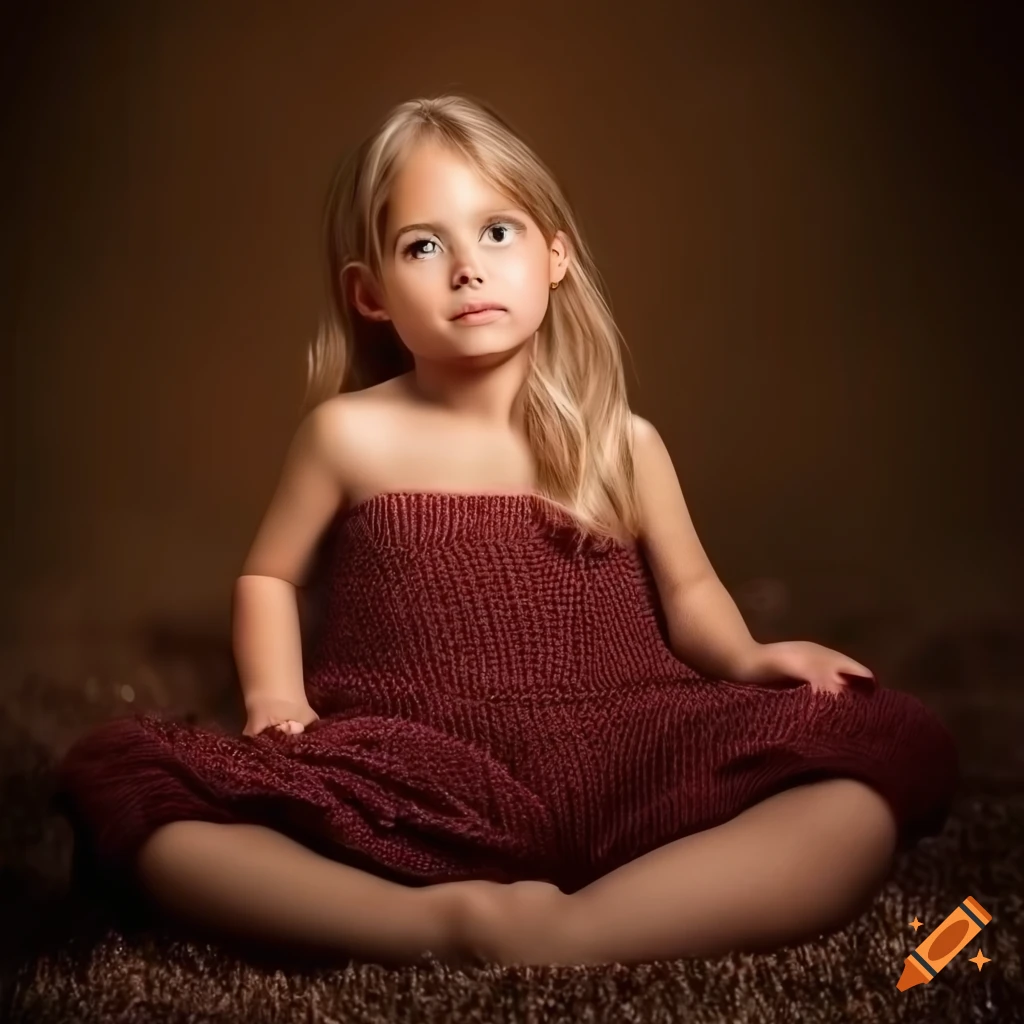 Adorable girl in a knitted dress lying on a carpet on Craiyon