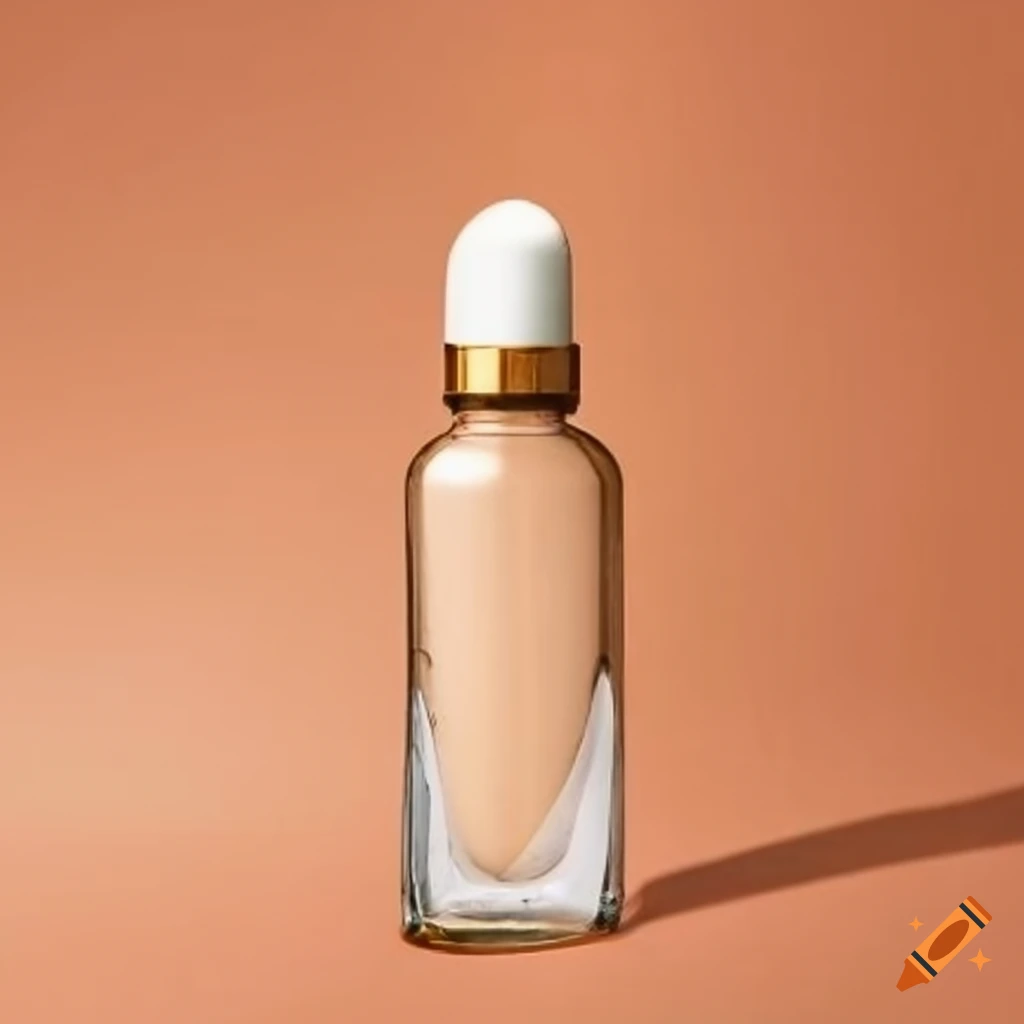 transparent bottle of foundation with gold accents and pump