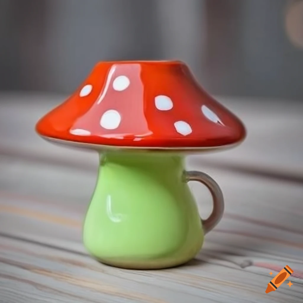 colorful mushroom-shaped mug on a table