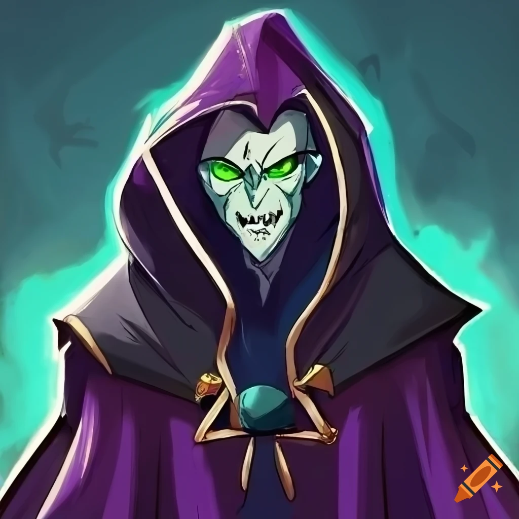 cartoony evil sorcerer with a mask