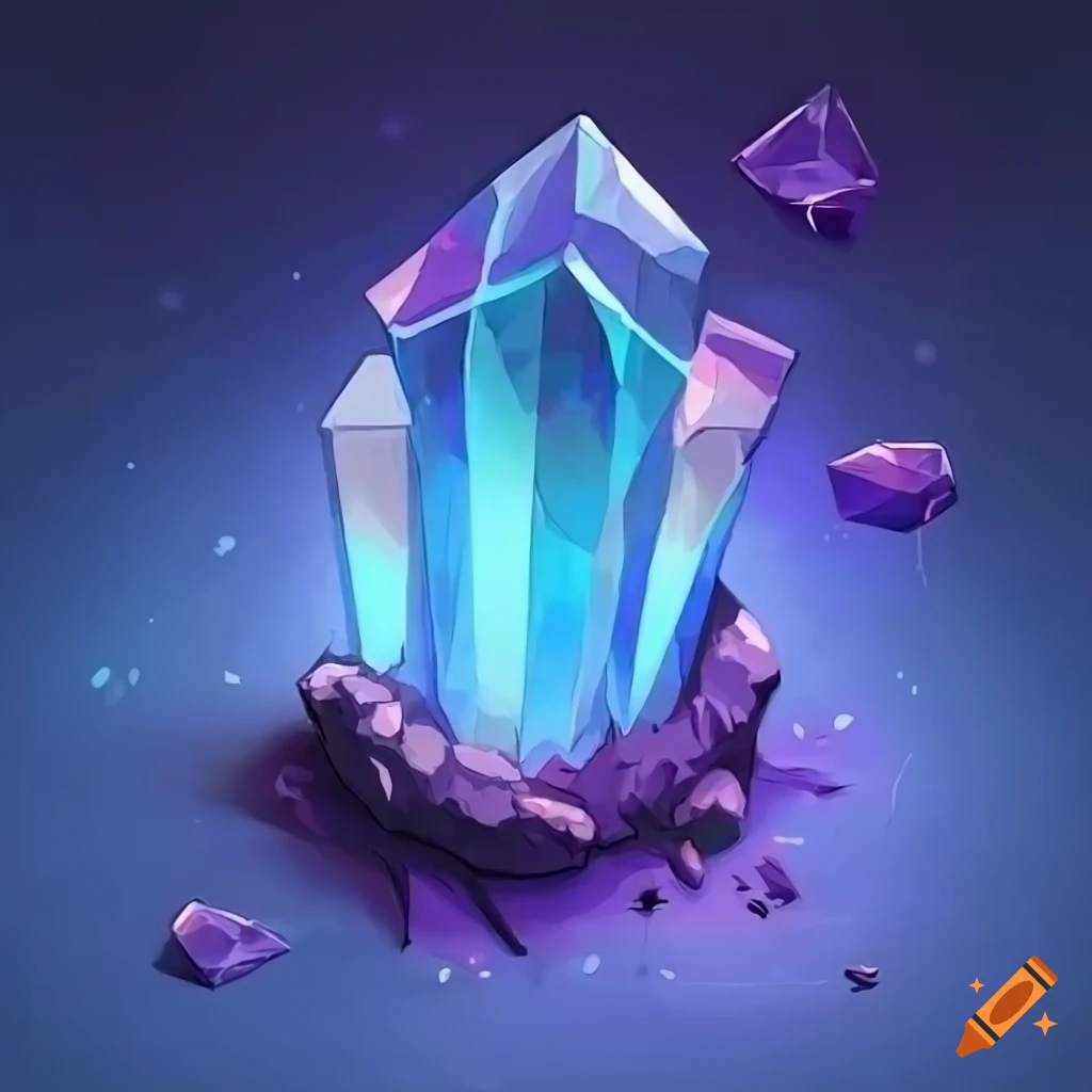 2d isometric game art of a giant floating blue magic crystal